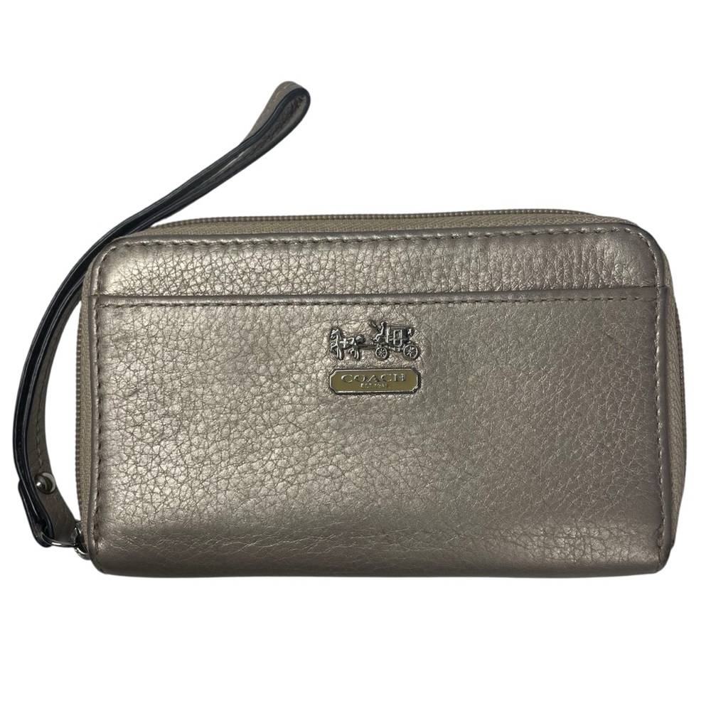 Coach Gold Leather Metallic Wallet Wristlet Zip-Around Small Clutch Handbag